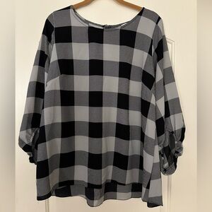 Chic Soul Black and Gray Plaid Blouse Size 1X